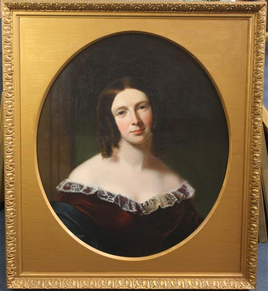 Victorian School Portrait of a lady, framed to the oval, 28 x 24in.